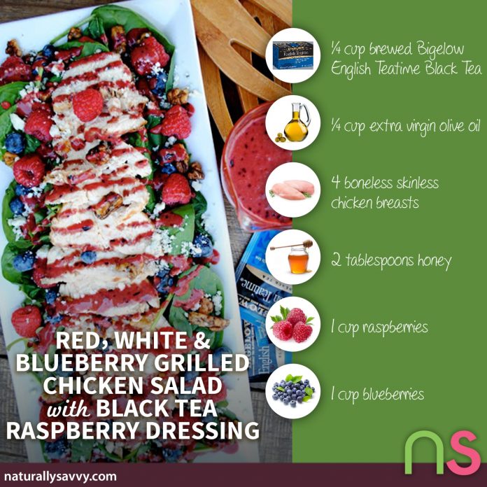 Red, White and Blueberry Grilled Chicken Salad with Black Tea Raspberry Dressing 