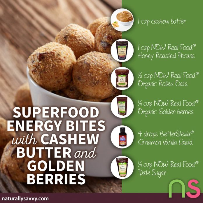 Superfood Energy Bites Recipe with Cashew Butter and Golden Berries 