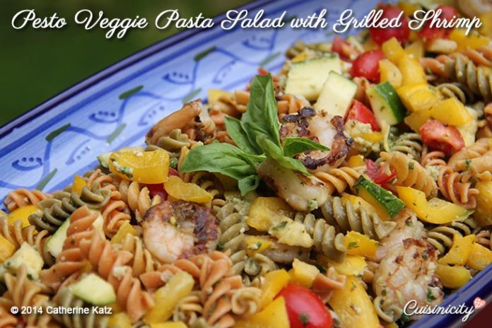 Pesto Vegetable Pasta Salad with Grilled Shrimp 2