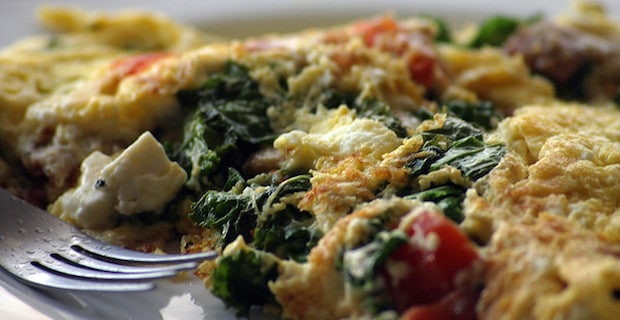 Scrambled Eggs Recipe with Green Onion, Mushroom, Kale and Tomato 