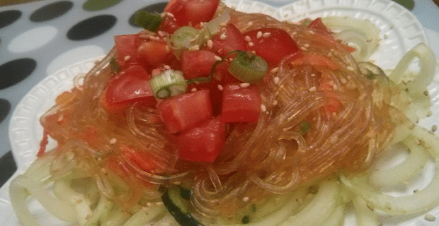 Mung Bean Noodles Recipe with Cucumber, Tomato and Avocado 