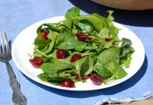 Spinach and Bitter Green Salad Recipe with Fresh Raspberry-Aloe Vinaigrette 