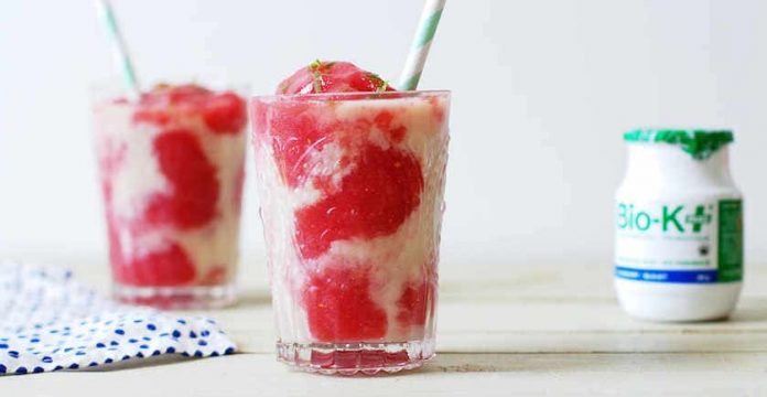 Probiotic Watermelon Float with Lime and Raspberries 