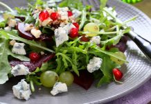 salad with beet, arugula and pomegranate
