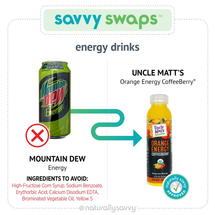 Savvy Swap Mountain Dew Uncle Matt's Orange Energy