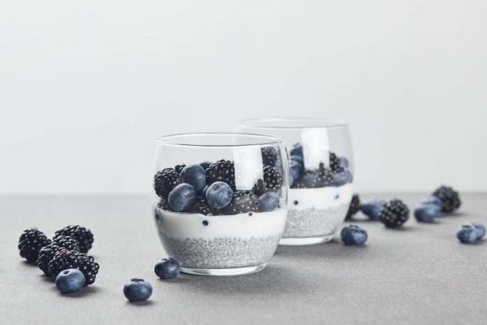 coconut blackberry blueberry chia pudding